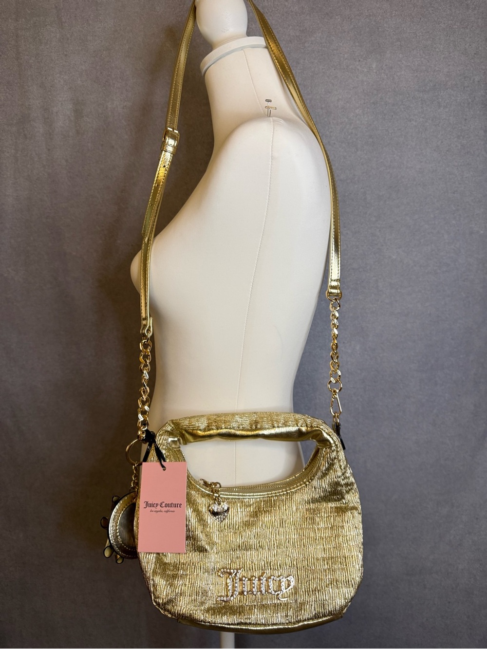 Juicy Couture Gold Metallic Mini Hobo Shoulder Bag NWT Y2K Glam Charm $99 MSRP